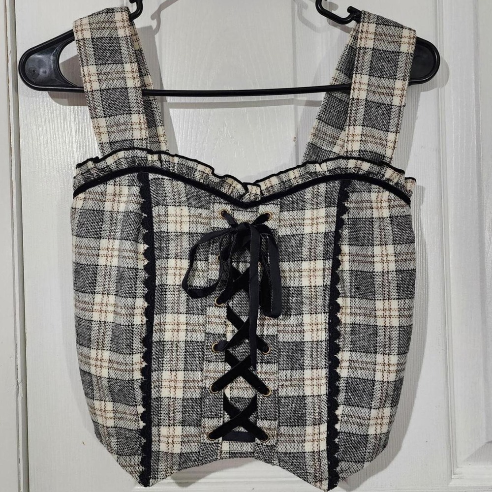 Axes Femme Plaid Lace Up Bustier